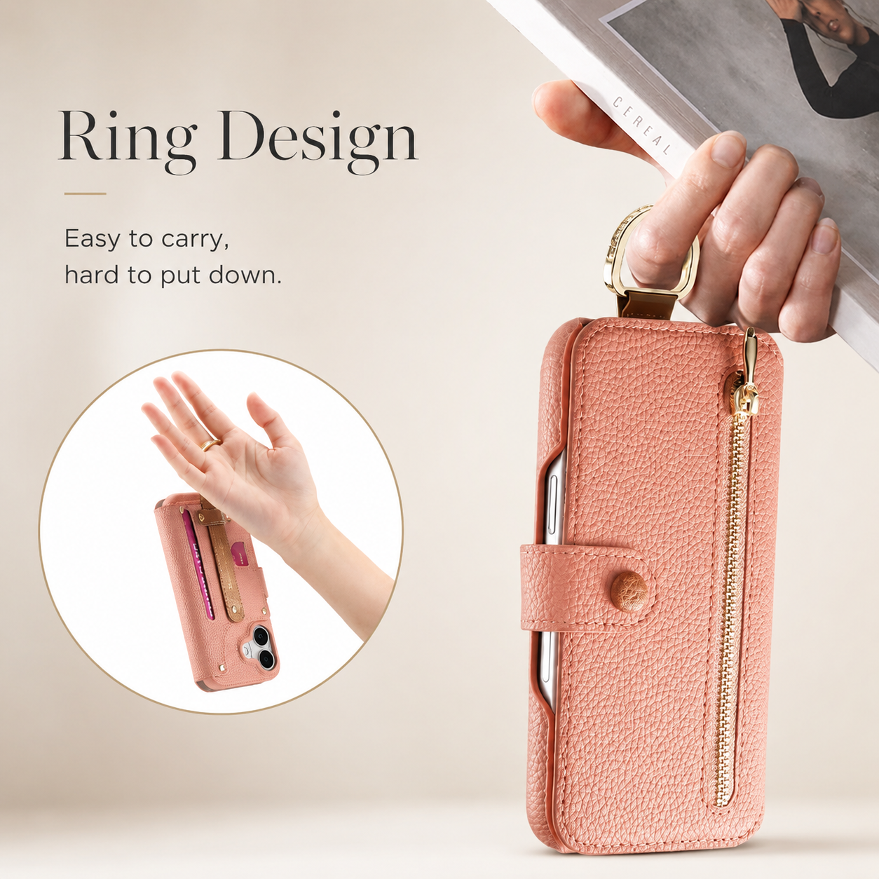 Premium iPhone Case Wallet Flip Leather Cover Card Holder Wrist Strap Ring Kickstand Shockproof Magnetic Closure Full Protection Design