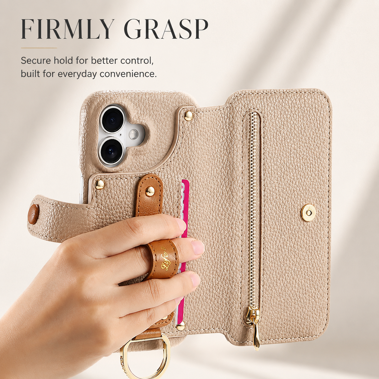 Premium iPhone Case Wallet Flip Leather Cover Card Holder Wrist Strap Ring Kickstand Shockproof Magnetic Closure Full Protection Design