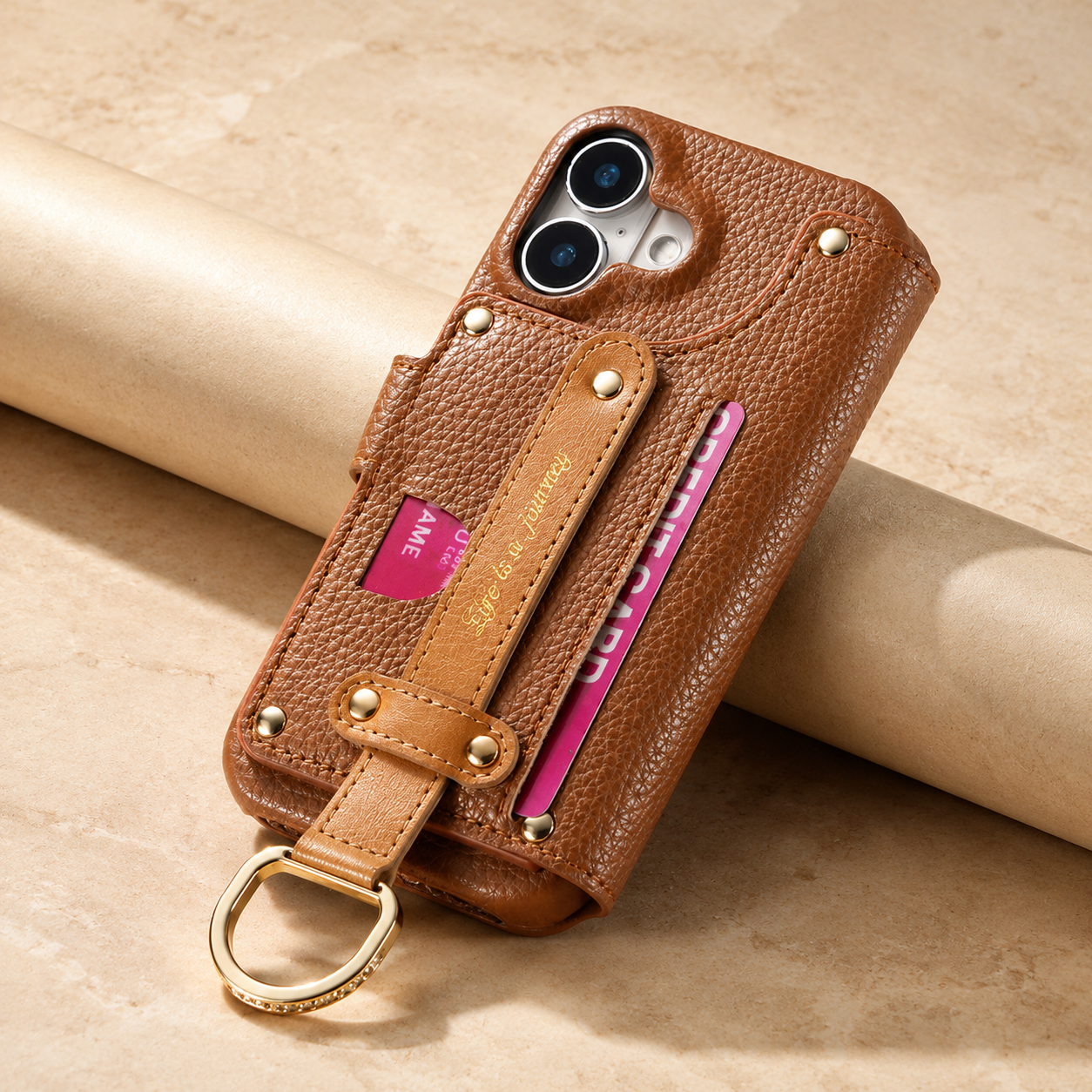 Premium iPhone Case Wallet Flip Leather Cover Card Holder Wrist Strap Ring Kickstand Shockproof Magnetic Closure Full Protection Design