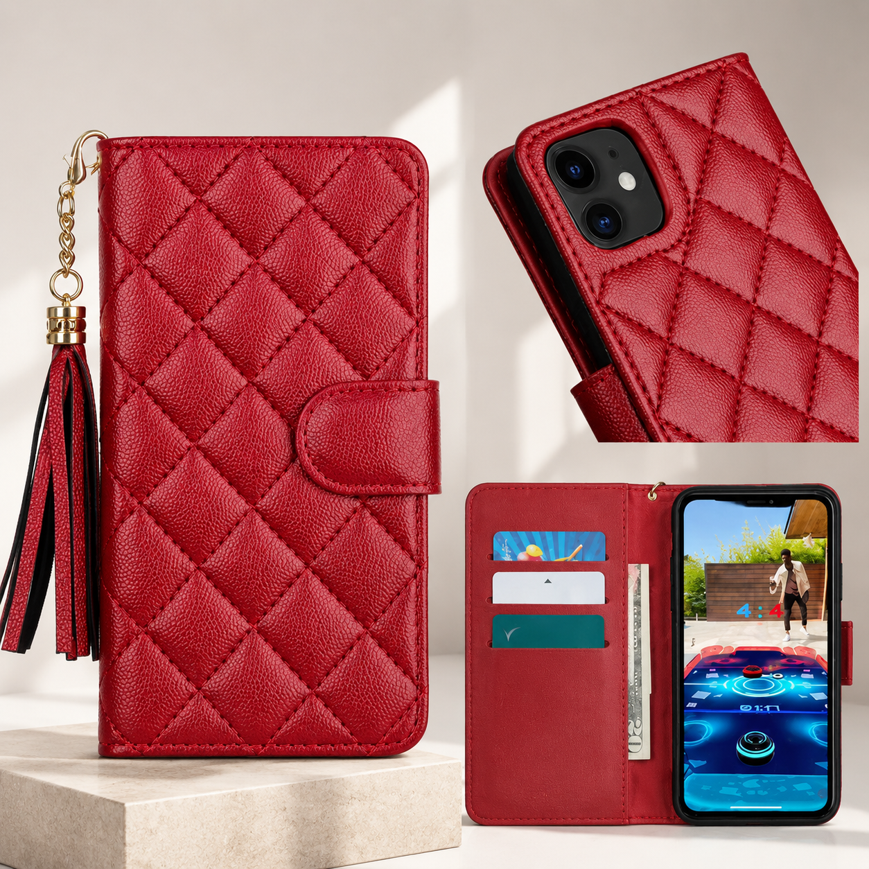 Premium iPhone Case Wallet Flip Leather Cover PU Leather Card Holder Magnetic Closure Shockproof Protective Case Stand Function Full Coverage Design