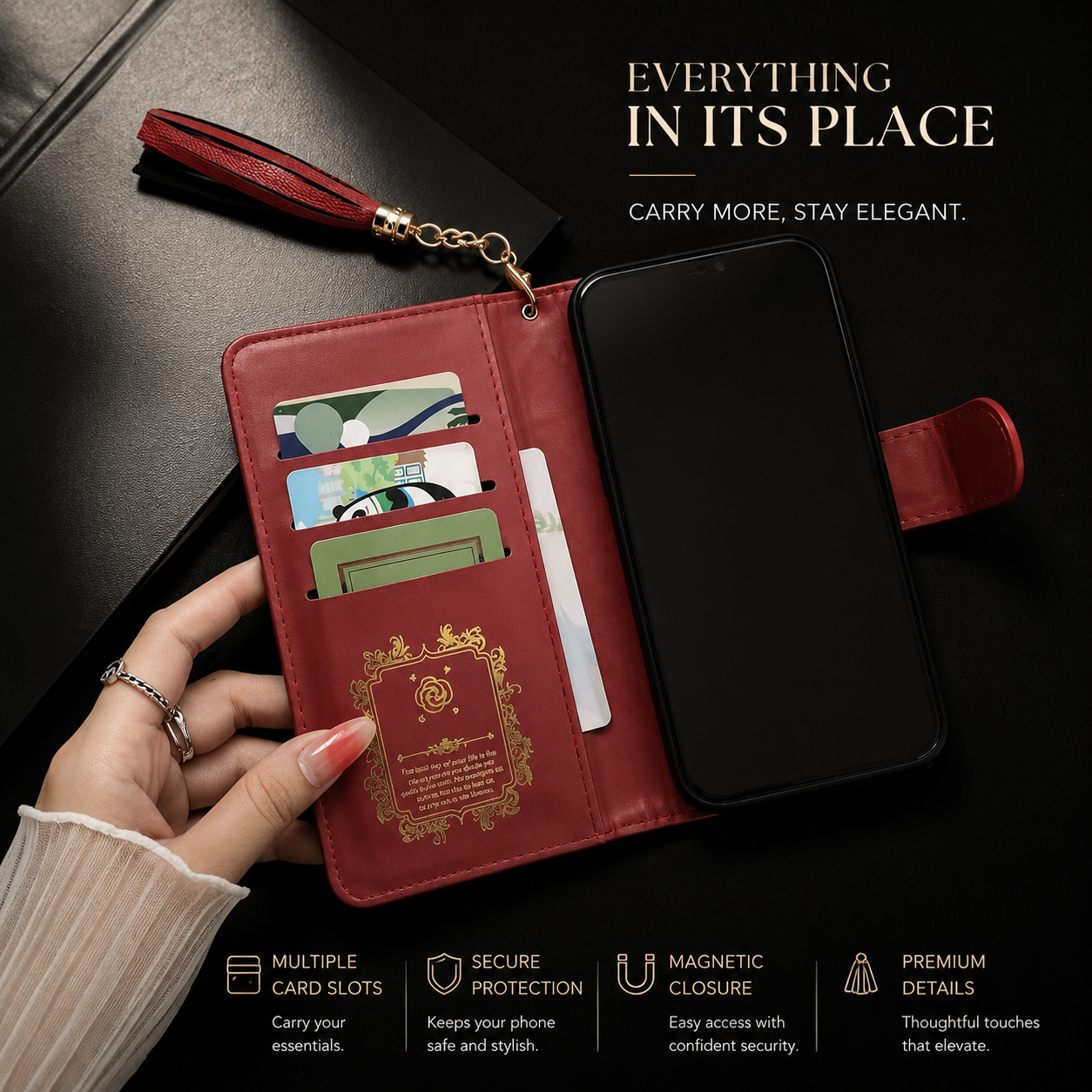Premium iPhone Case Wallet Flip Leather Cover PU Leather Card Holder Magnetic Closure Shockproof Protective Case Stand Function Full Coverage Design