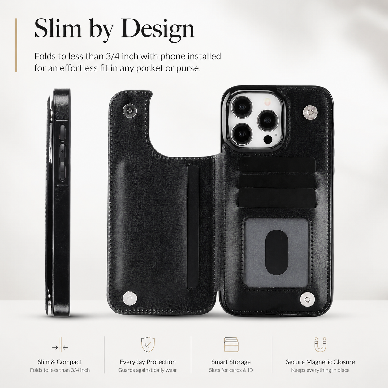 Premium iPhone Case Wallet Flip PU Leather Cover Card Holder Magnetic Closure Shockproof Protective Case Secure Pocket Full Coverage Design