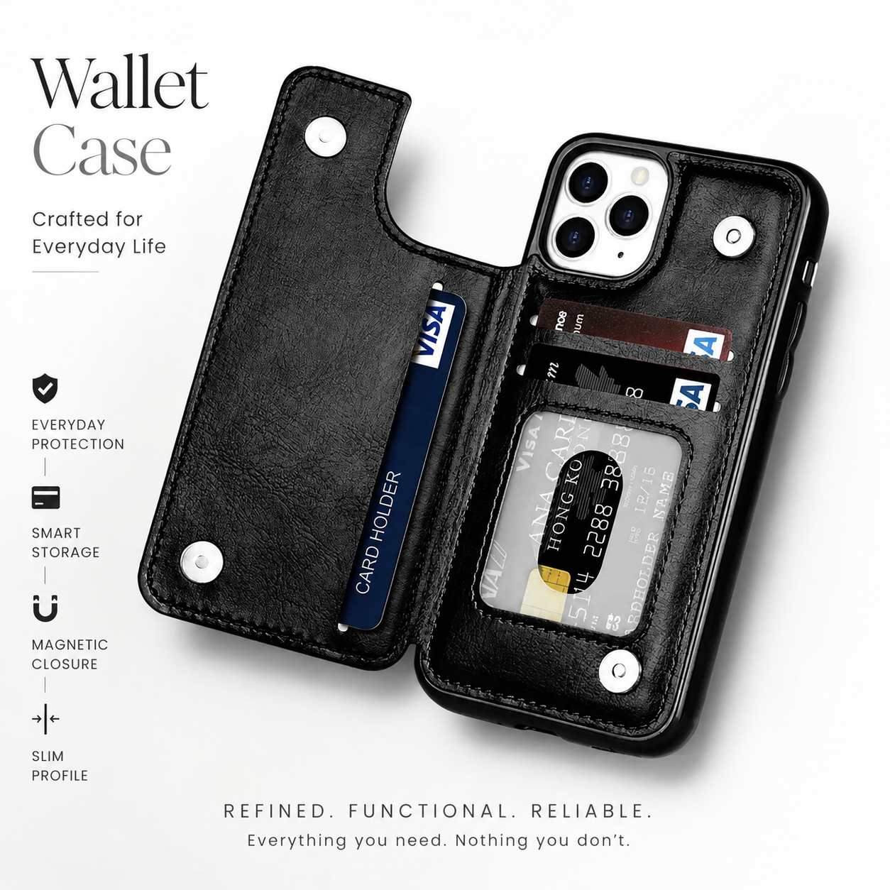 Premium iPhone Case Wallet Flip PU Leather Cover Card Holder Magnetic Closure Shockproof Protective Case Secure Pocket Full Coverage Design