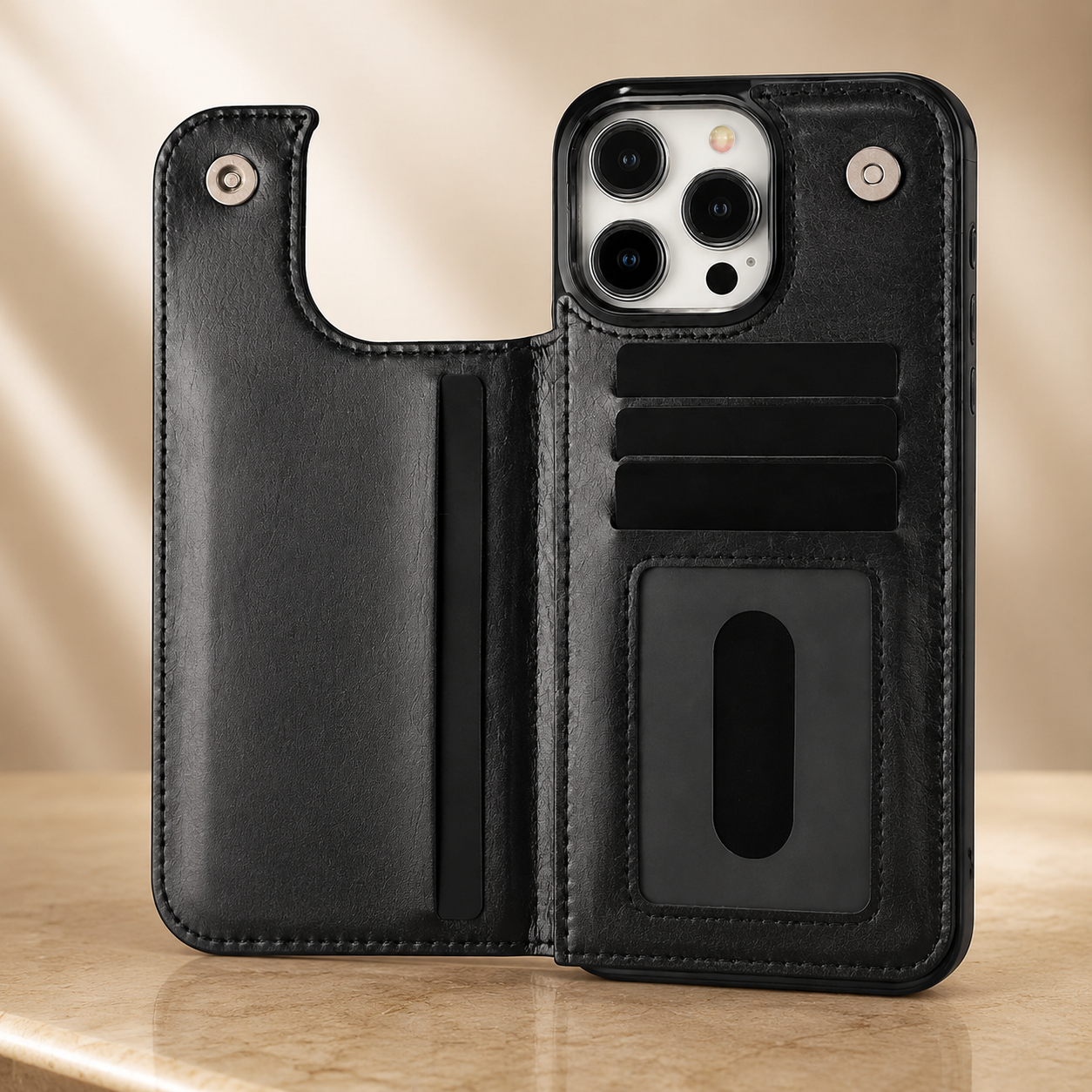 Premium iPhone Case Wallet Flip PU Leather Cover Card Holder Magnetic Closure Shockproof Protective Case Secure Pocket Full Coverage Design