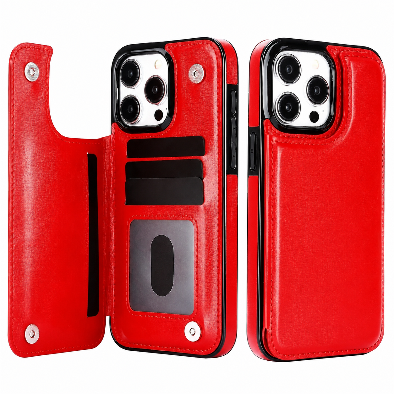 Premium iPhone Case Wallet Flip PU Leather Cover Card Holder Magnetic Closure Shockproof Protective Case Secure Pocket Full Coverage Design