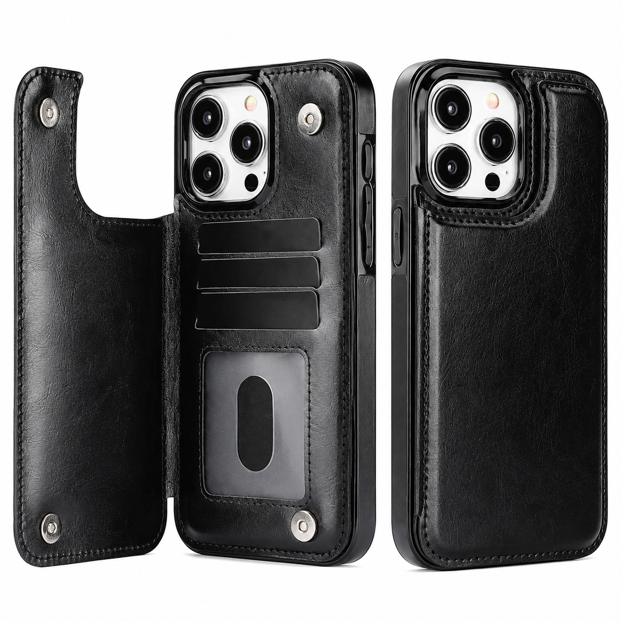 Premium iPhone Case Wallet Flip PU Leather Cover Card Holder Magnetic Closure Shockproof Protective Case Secure Pocket Full Coverage Design