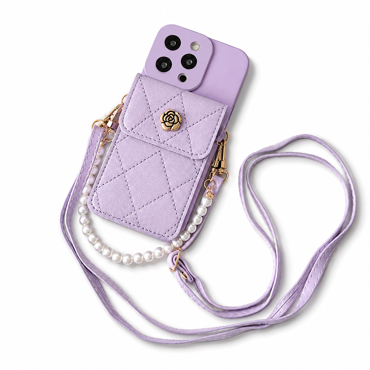 Premium iPhone Case Wallet MagSafe Compatible Crossbody Strap Protective Cover Card Holder Shockproof Pearl Strap Camera Protection Slim Luxury Design