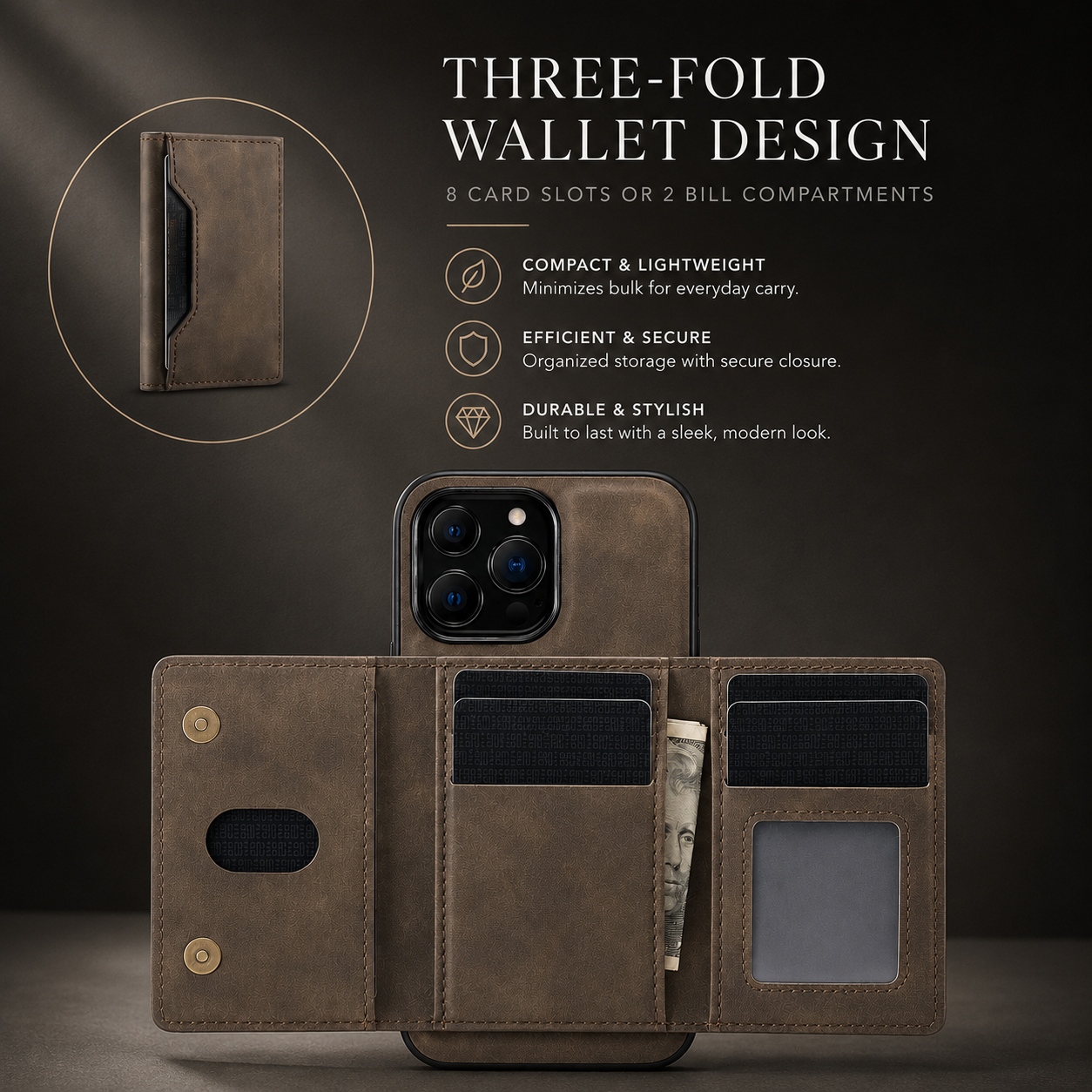 Premium iPhone Case Wallet MagSafe Compatible Detachable Leather Flip Cover Card Holder Shockproof Protective Stand RFID Style Full Coverage Design