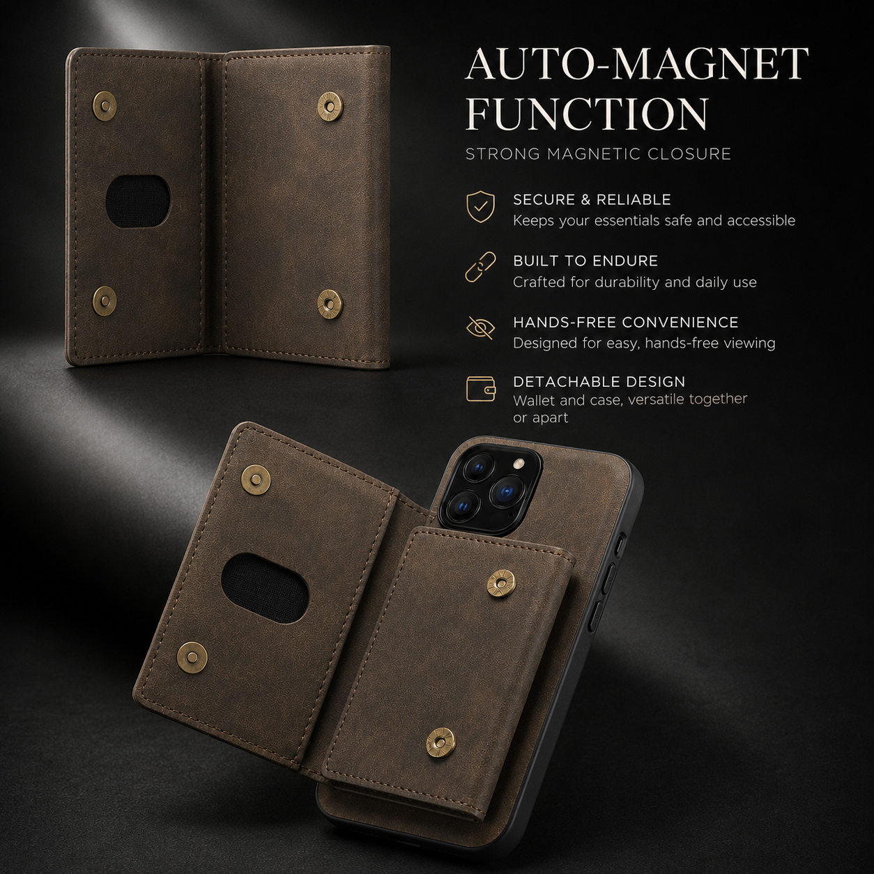Premium iPhone Case Wallet MagSafe Compatible Detachable Leather Flip Cover Card Holder Shockproof Protective Stand RFID Style Full Coverage Design