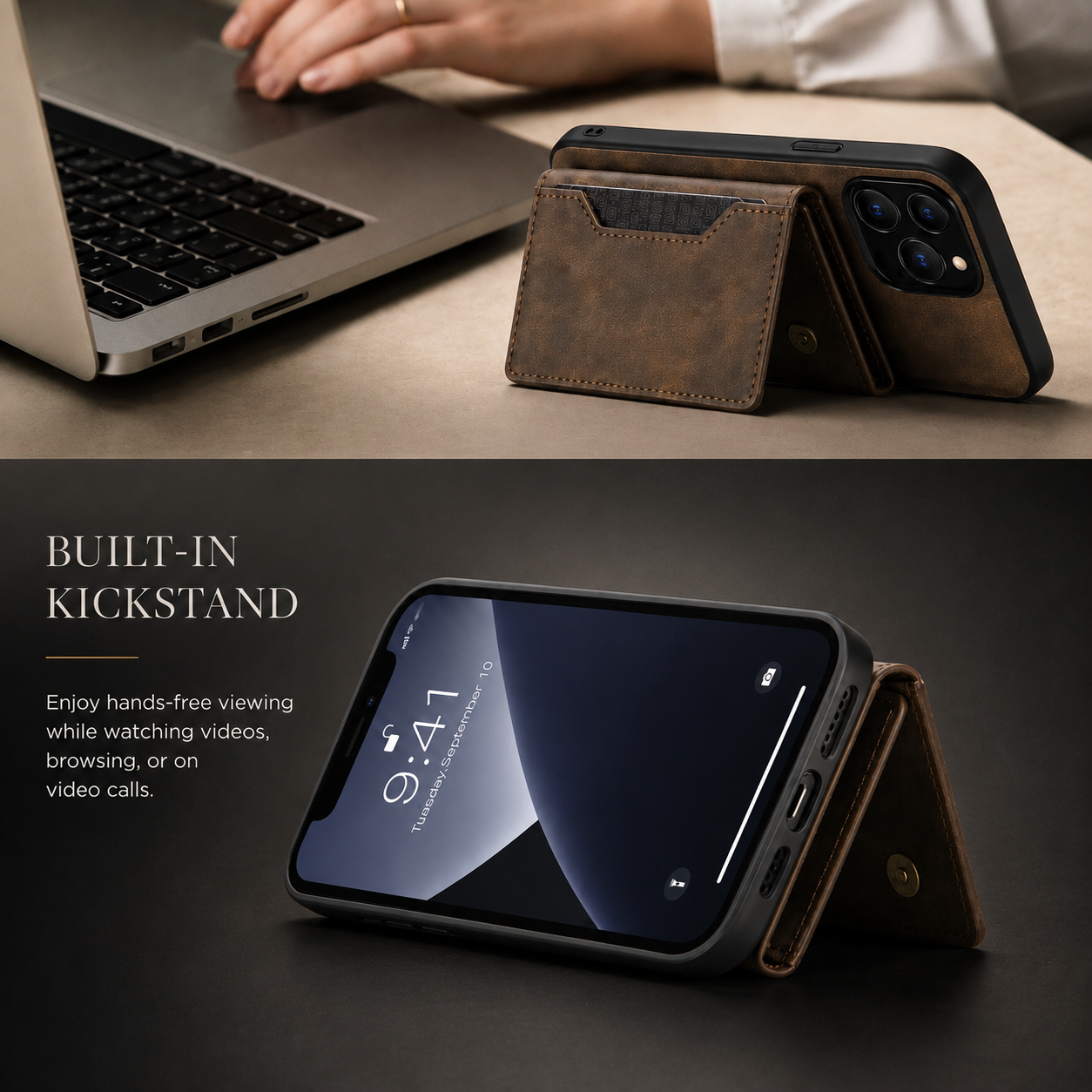 Premium iPhone Case Wallet MagSafe Compatible Detachable Leather Flip Cover Card Holder Shockproof Protective Stand RFID Style Full Coverage Design