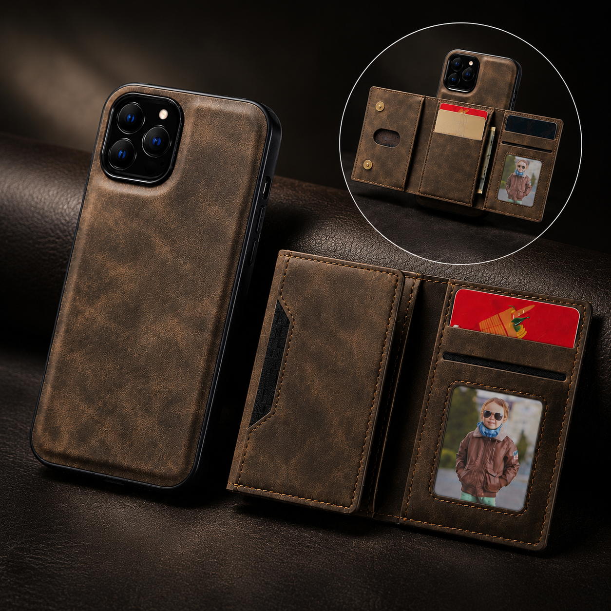 Premium iPhone Case Wallet MagSafe Compatible Detachable Leather Flip Cover Card Holder Shockproof Protective Stand RFID Style Full Coverage Design
