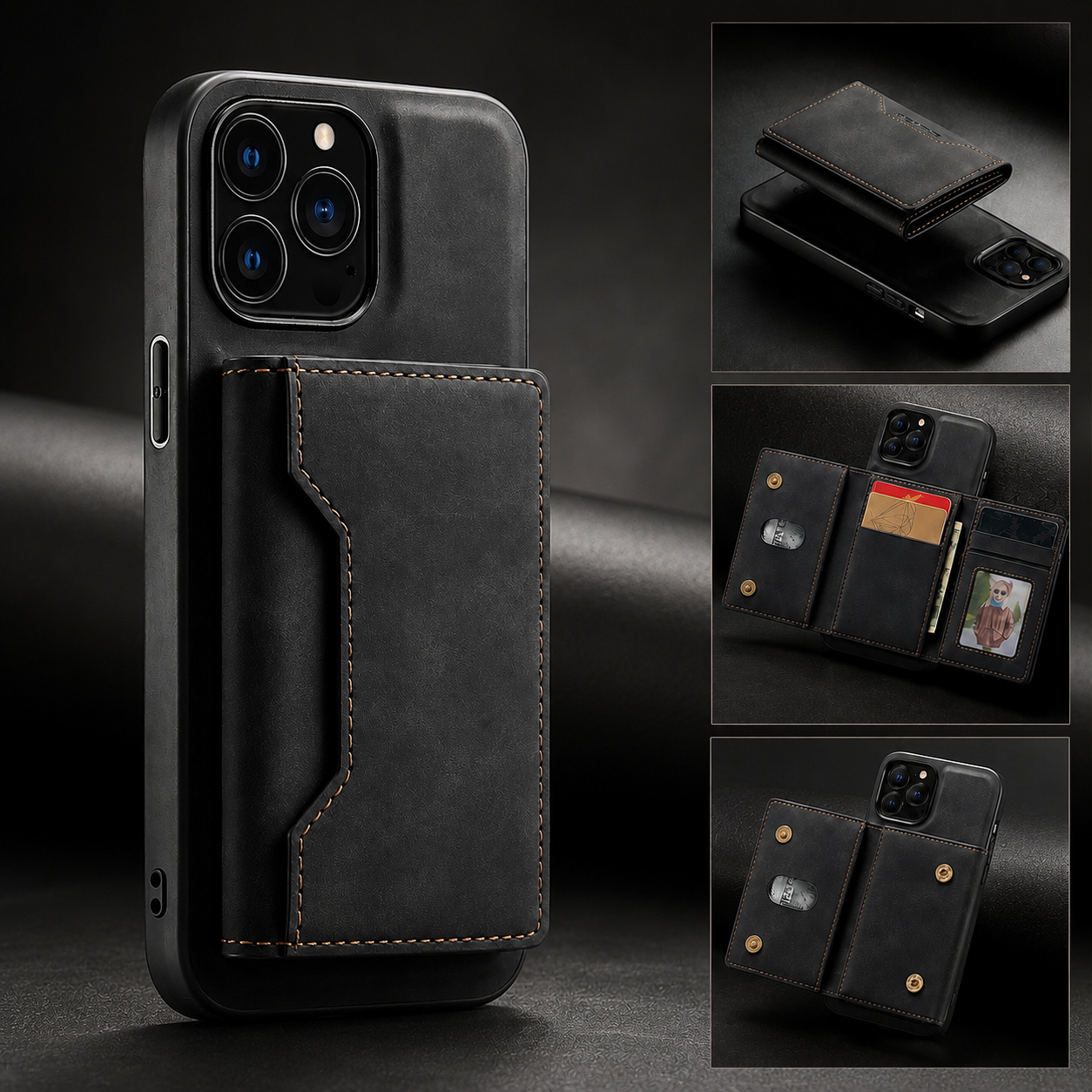 Premium iPhone Case Wallet MagSafe Compatible Detachable Leather Flip Cover Card Holder Shockproof Protective Stand RFID Style Full Coverage Design