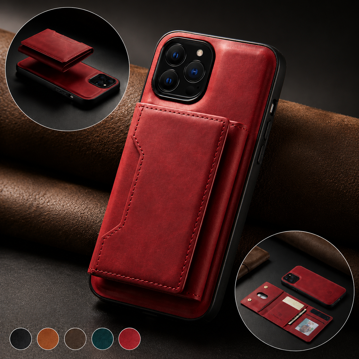 Premium iPhone Case Wallet MagSafe Compatible Detachable Leather Flip Cover Card Holder Shockproof Protective Stand RFID Style Full Coverage Design