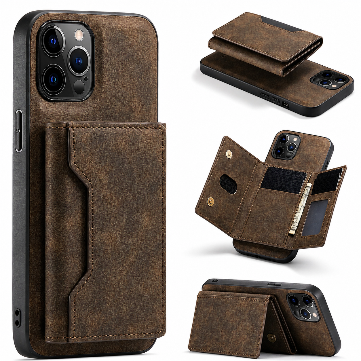 Premium iPhone Case Wallet MagSafe Compatible Detachable Leather Flip Cover Card Holder Shockproof Protective Stand RFID Style Full Coverage Design