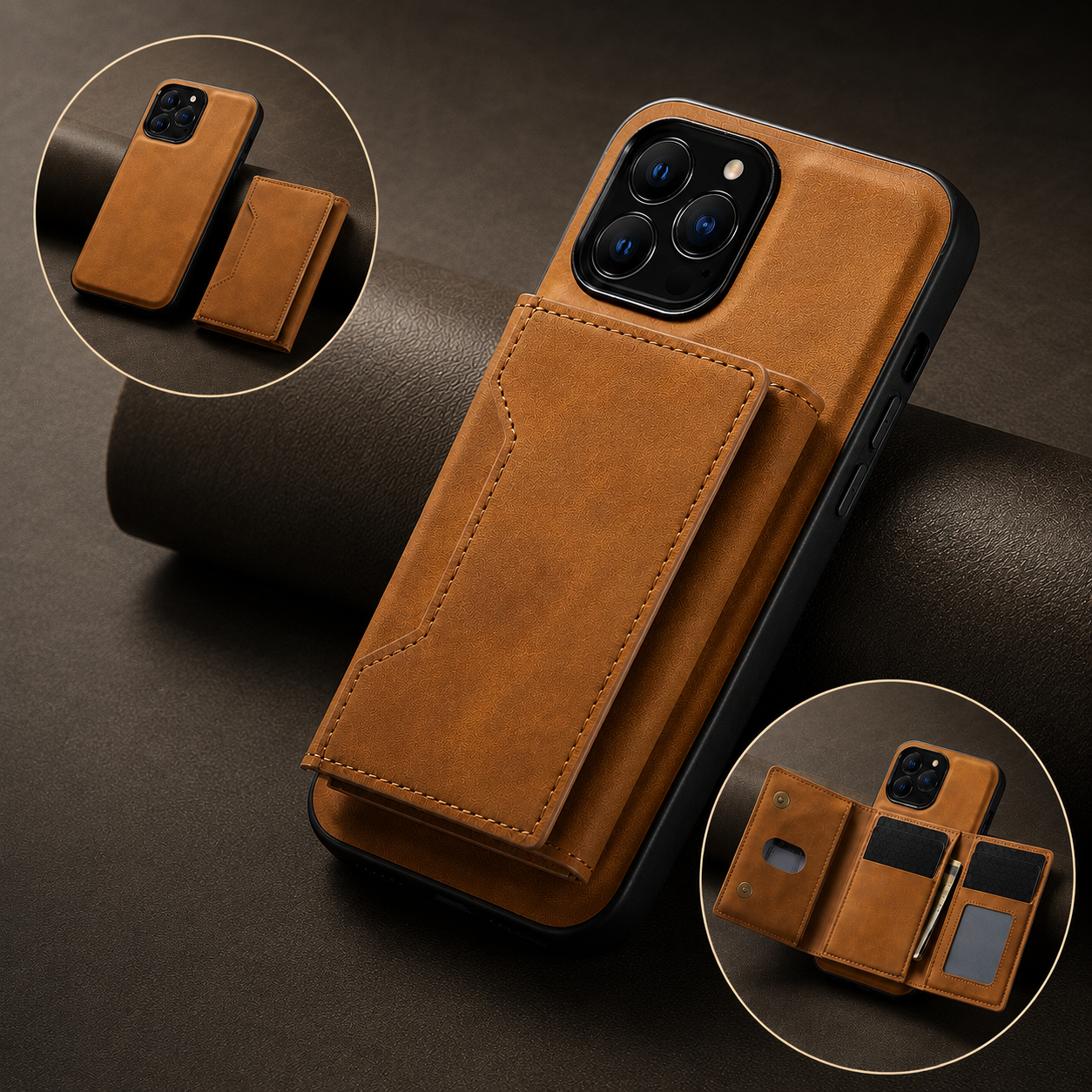 Premium iPhone Case Wallet MagSafe Compatible Detachable Leather Flip Cover Card Holder Shockproof Protective Stand RFID Style Full Coverage Design