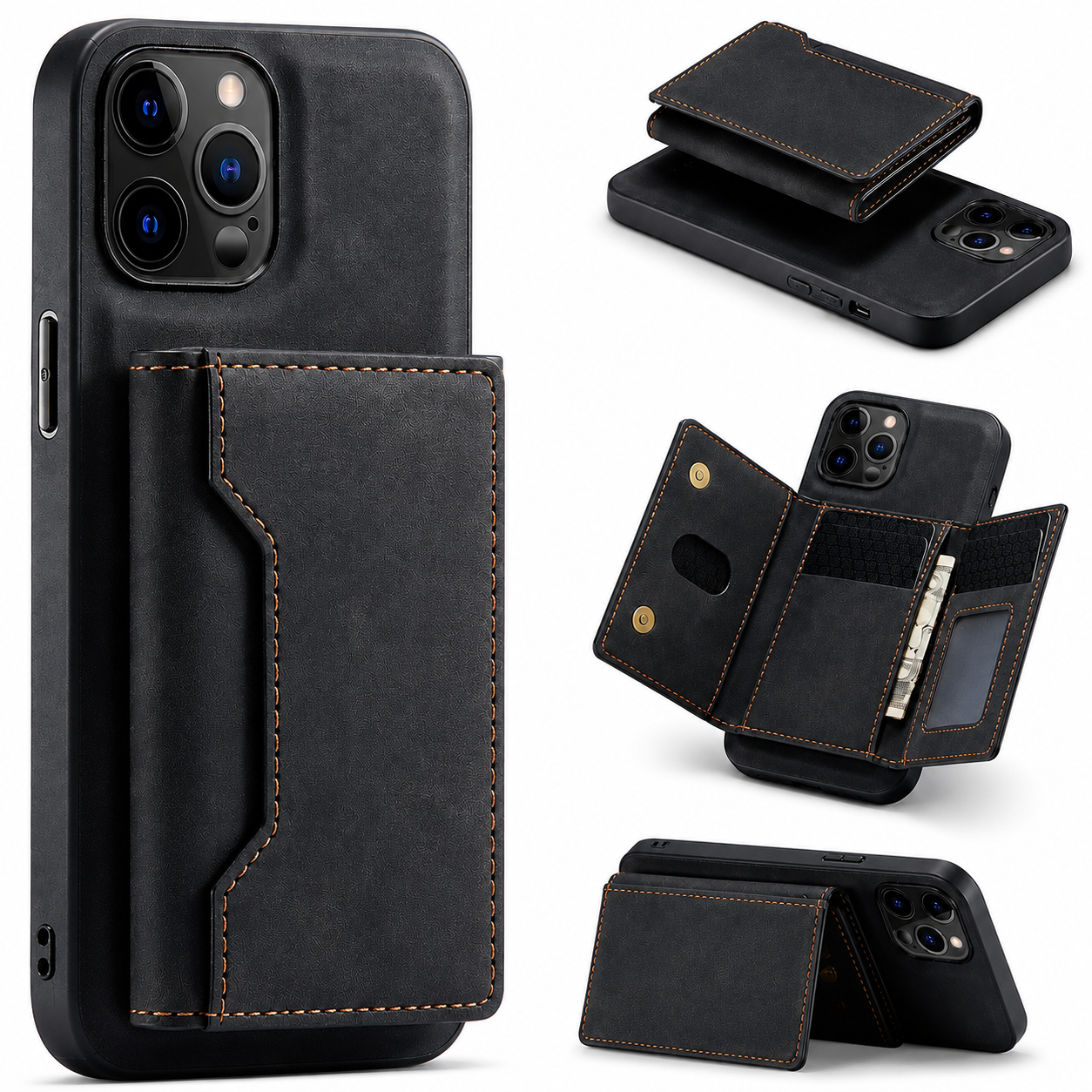 Premium iPhone Case Wallet MagSafe Compatible Detachable Leather Flip Cover Card Holder Shockproof Protective Stand RFID Style Full Coverage Design