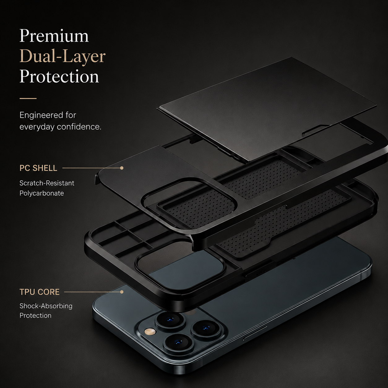 Premium iPhone Case Wallet MagSafe Compatible Dual Layer Slider Card Holder Protective Cover Shockproof Camera Protection Slim Rugged Design