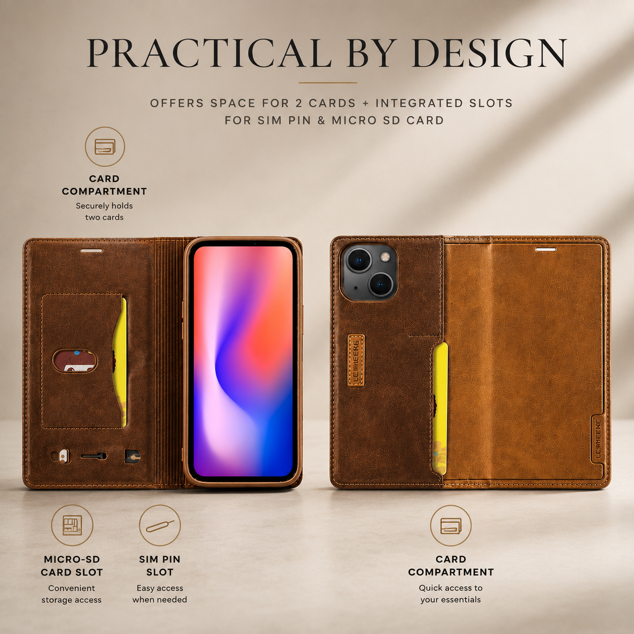 Premium iPhone Case Wallet MagSafe Compatible Leather Flip Cover Card Holder SIM Card Storage Shockproof Protective Full Body Stand Design
