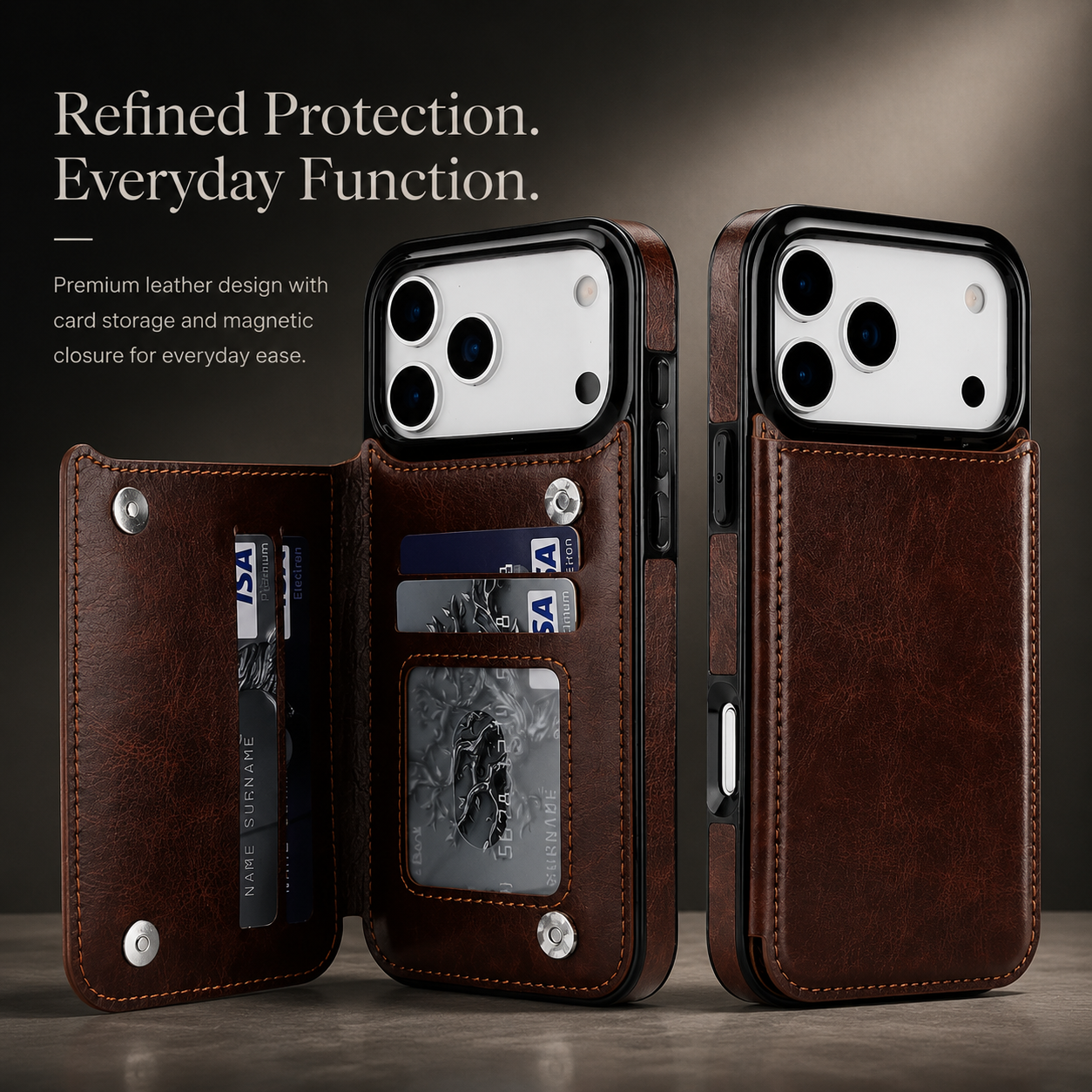 Premium iPhone Case Wallet Magnetic Flip Cover Card Holder Faux Leather Kickstand Shockproof Camera Lens Guard Full Coverage