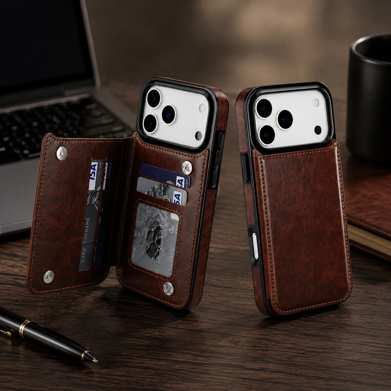 Premium iPhone Case Wallet Magnetic Flip Cover Card Holder Faux Leather Kickstand Shockproof Camera Lens Guard Full Coverage