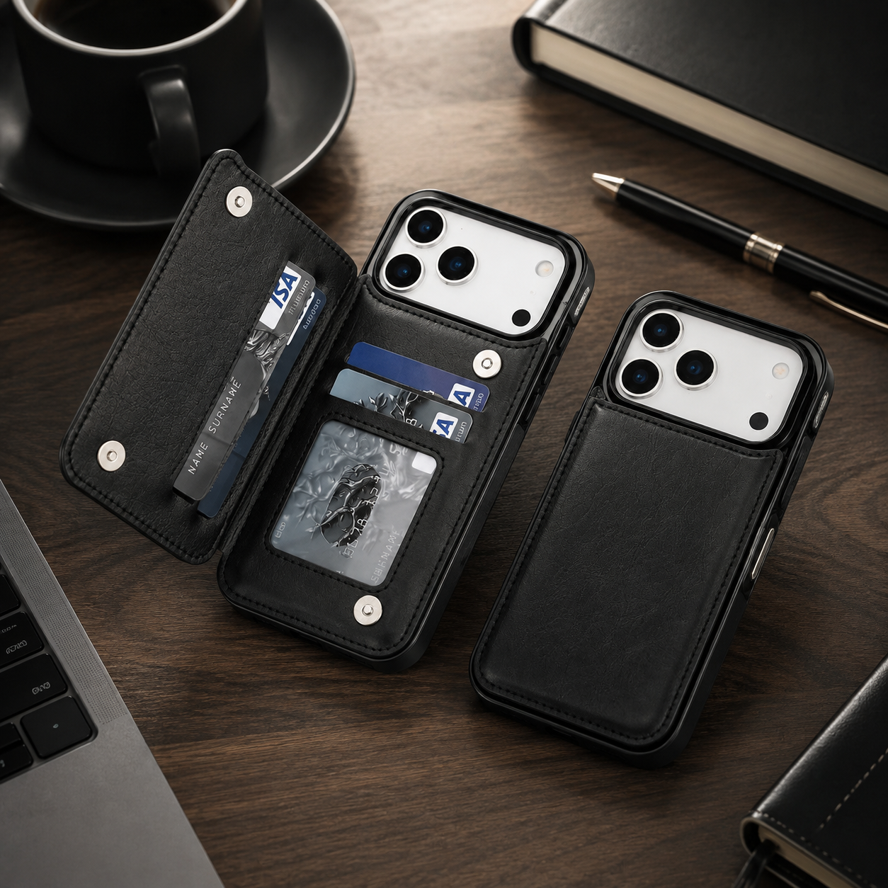 Premium iPhone Case Wallet Magnetic Flip Cover Card Holder Faux Leather Kickstand Shockproof Camera Lens Guard Full Coverage