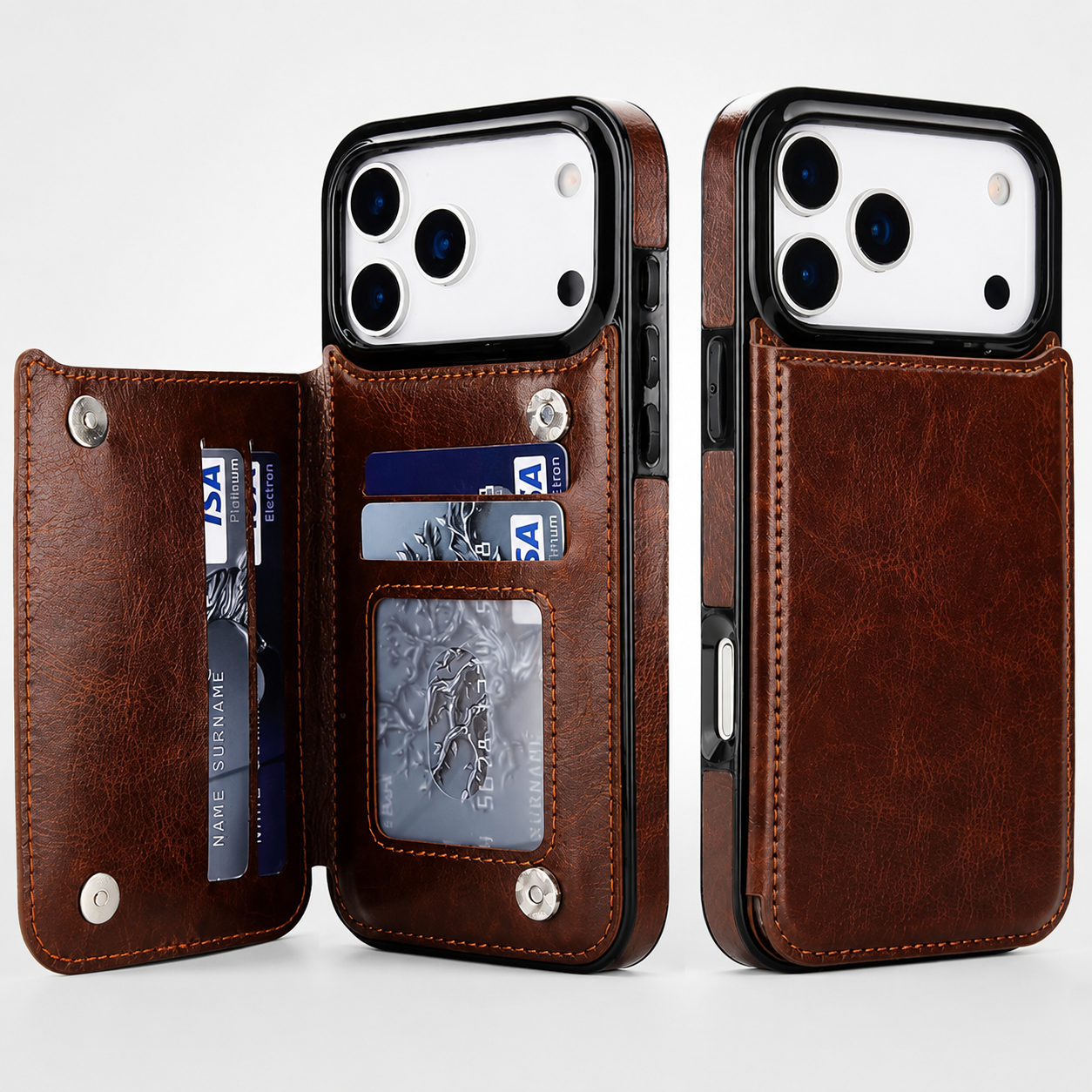 Premium iPhone Case Wallet Magnetic Flip Cover Card Holder Faux Leather Kickstand Shockproof Camera Lens Guard Full Coverage