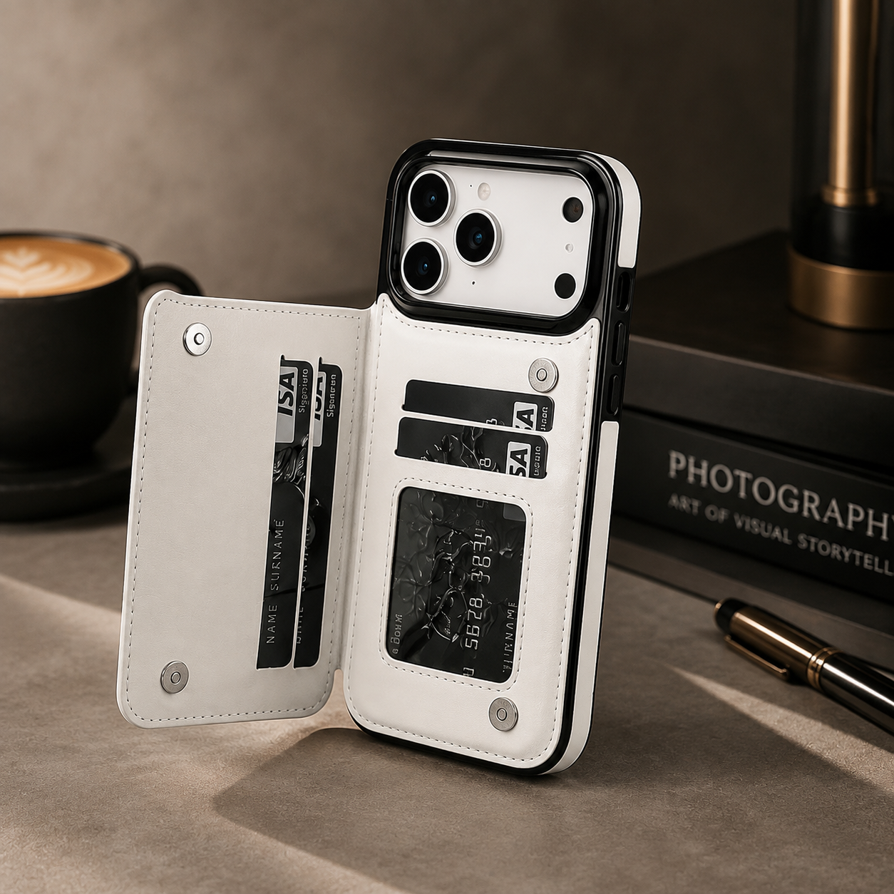 Premium iPhone Case Wallet Magnetic Flip Cover Card Holder Faux Leather Kickstand Shockproof Camera Lens Guard Full Coverage