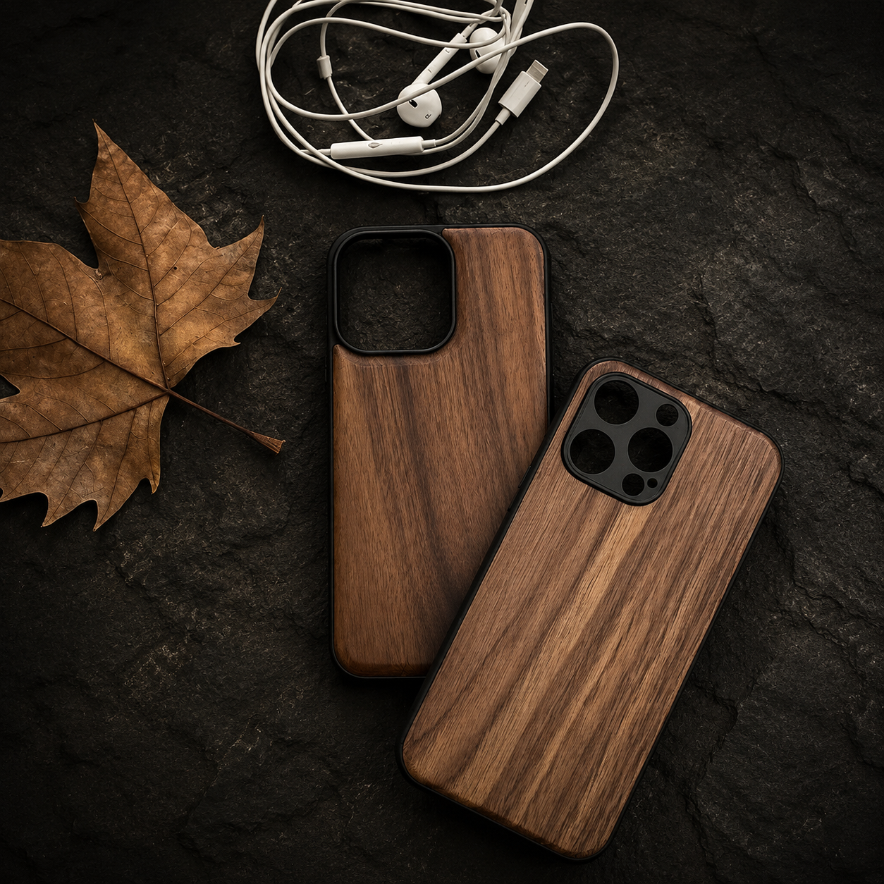 Premium iPhone Case Walnut Wood Protective Cover TPU Frame Shockproof Anti Scratch Magnetic Compatible Slim Durable Full Coverage Natural Design