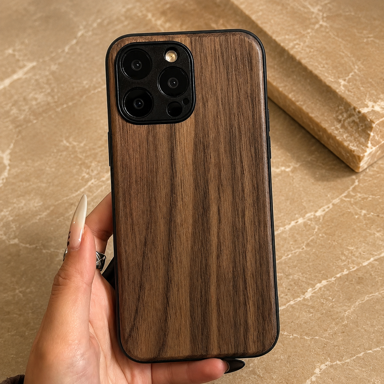 Premium iPhone Case Walnut Wood Protective Cover TPU Frame Shockproof Anti Scratch Magnetic Compatible Slim Durable Full Coverage Natural Design