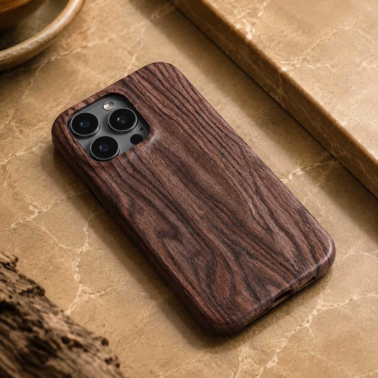 Premium iPhone Case Walnut Wood Protective Cover TPU Frame Shockproof Anti Scratch Magnetic Compatible Slim Durable Full Coverage Natural Design