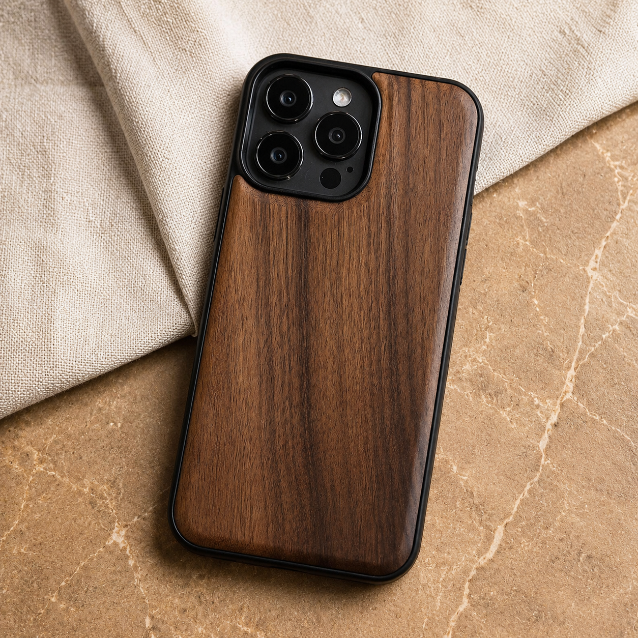 Premium iPhone Case Walnut Wood Protective Cover TPU Frame Shockproof Anti Scratch Magnetic Compatible Slim Durable Full Coverage Natural Design