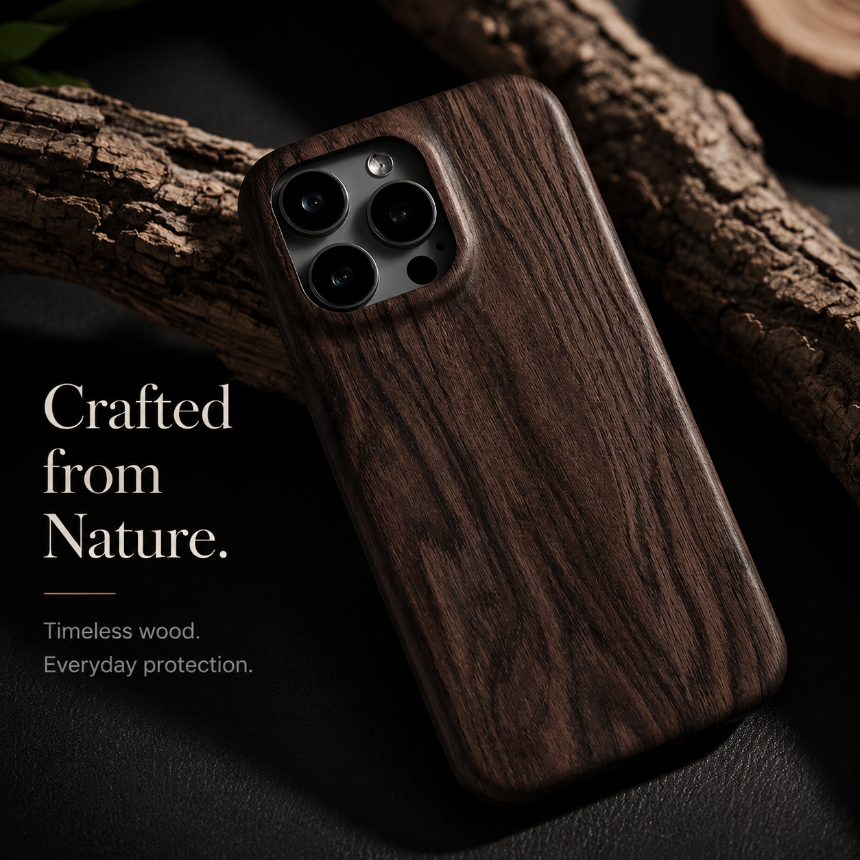 Premium iPhone Case Walnut Wood Protective Cover TPU Frame Shockproof Anti Scratch Magnetic Compatible Slim Durable Full Coverage Natural Design