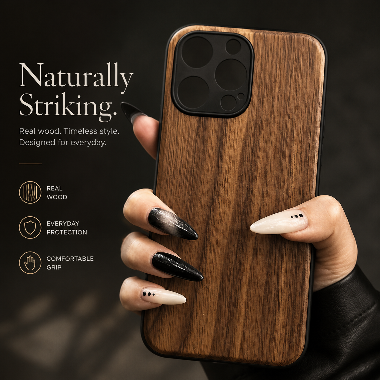 Premium iPhone Case Walnut Wood Protective Cover TPU Frame Shockproof Anti Scratch Magnetic Compatible Slim Durable Full Coverage Natural Design