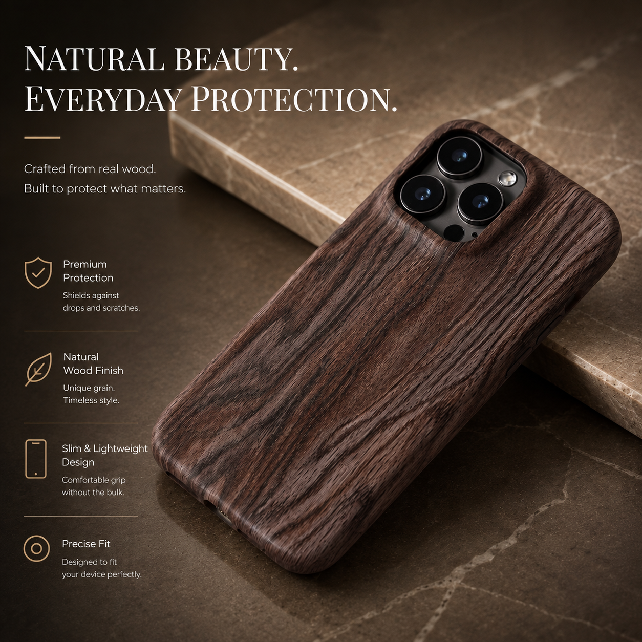 Premium iPhone Case Walnut Wood Protective Cover TPU Frame Shockproof Anti Scratch Magnetic Compatible Slim Durable Full Coverage Natural Design