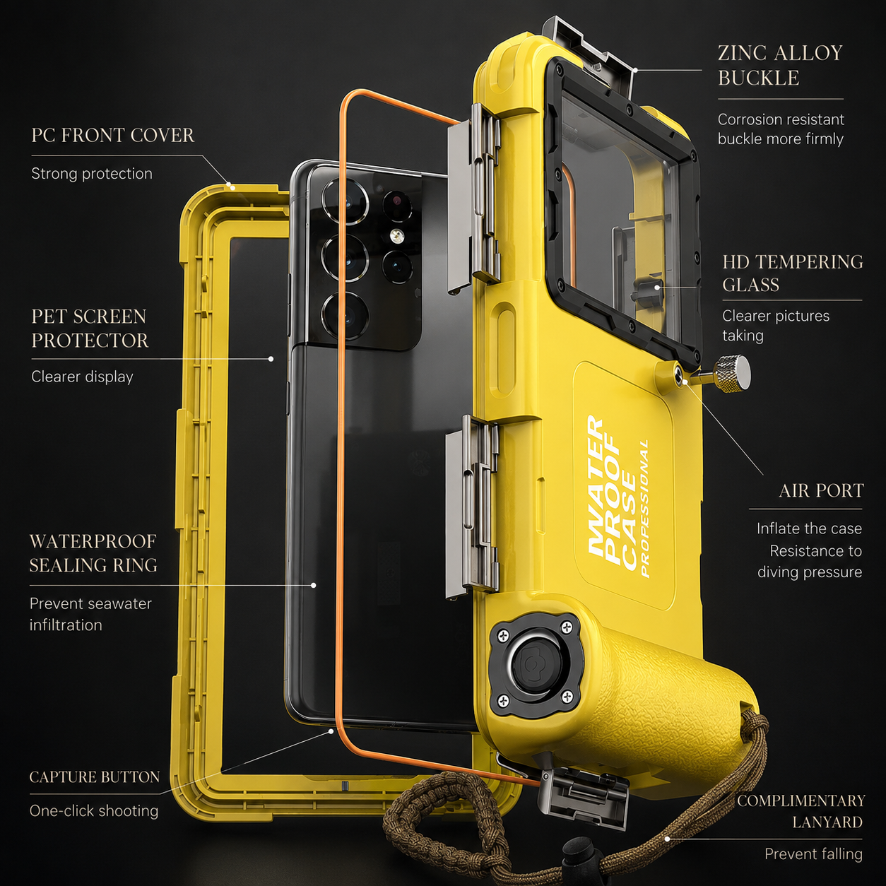 Premium iPhone Case Waterproof Diving Pouch Shockproof Protective Cover IP68 Sealed Design Anti Scratch Underwater Photography Lanyard Full Body Protection
