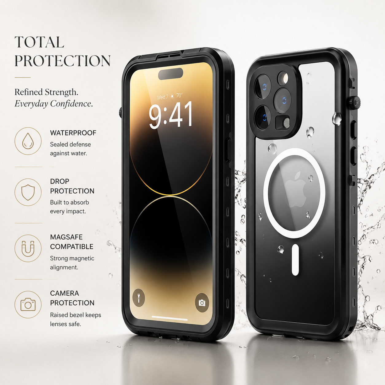 Premium iPhone Case Waterproof IP68 MagSafe Compatible Magnetic Cover Shockproof Full Body Protection Screen Guard Dustproof Protective Case