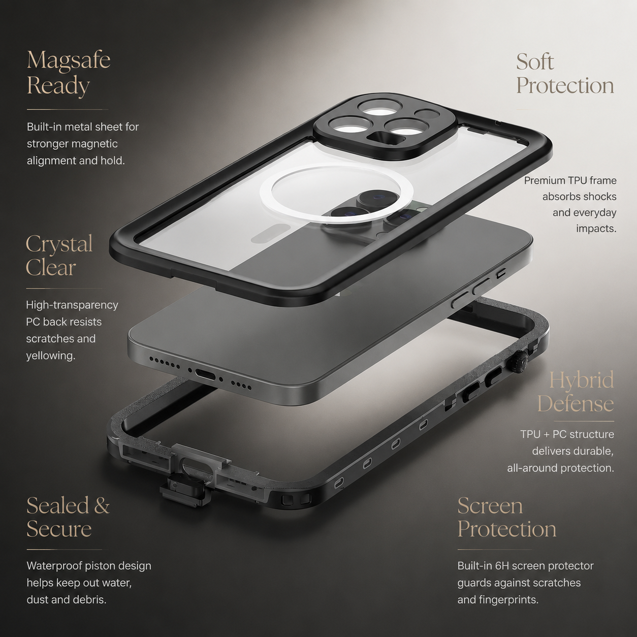 Premium iPhone Case Waterproof IP68 MagSafe Compatible Magnetic Cover Shockproof Full Body Protection Screen Guard Dustproof Protective Case