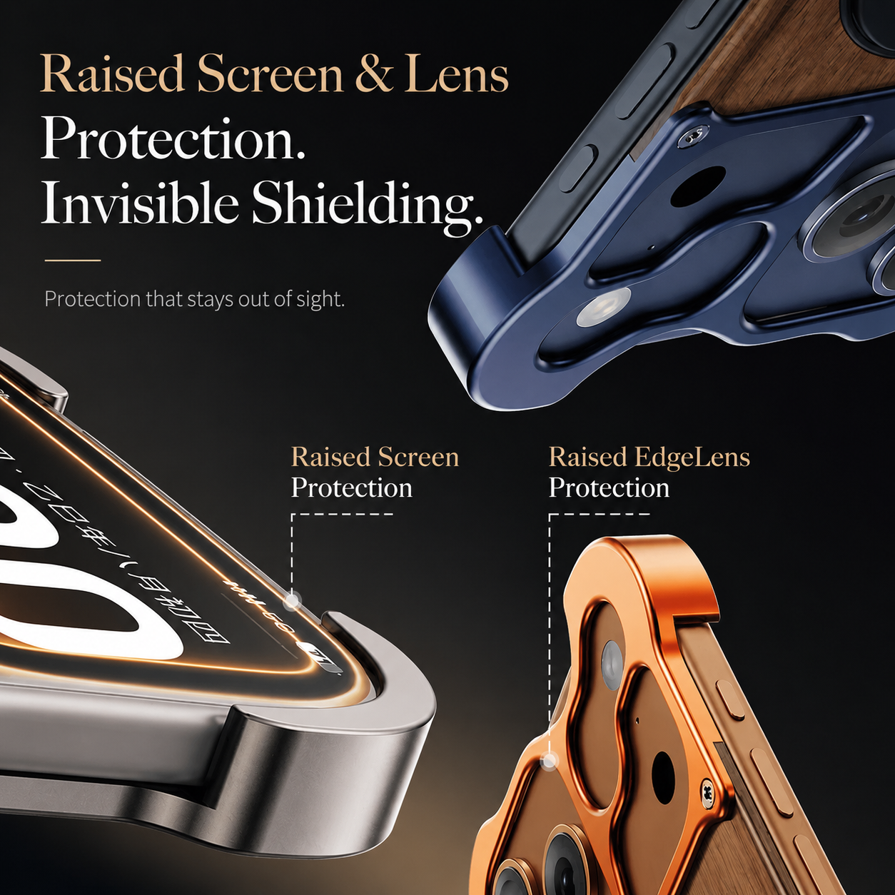 Premium iPhone Case Wood Aluminum Frame MagSafe Compatible Protective Cover 360° Rotating Ring Stand Shockproof Camera Lens Guard
