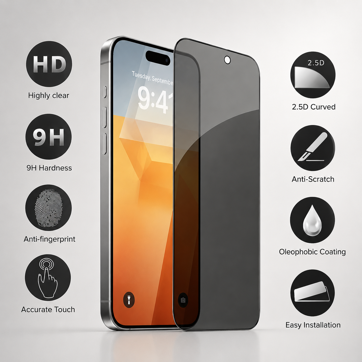 Premium iPhone Privacy Screen Protector Tempered Glass Anti Spy Full Coverage HD Clear Anti Fingerprint Scratch Resistant Ultra Thin Case Friendly