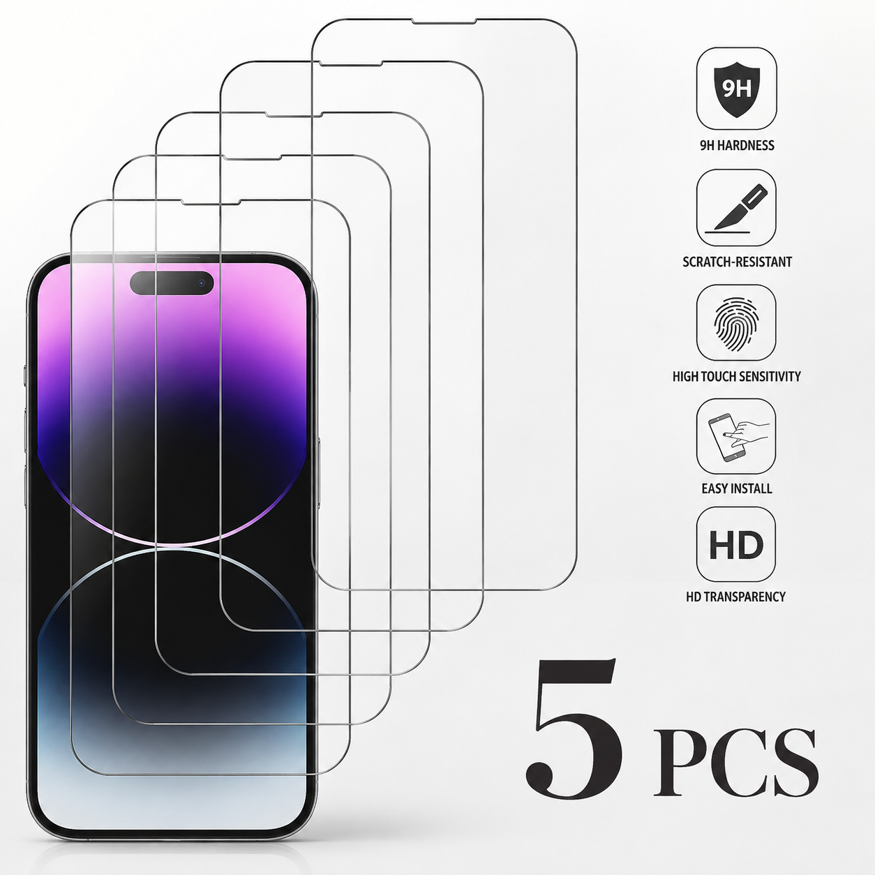 Premium iPhone Screen Protector Tempered Glass HD Clear Anti Fingerprint Scratch Resistant Bubble Free Shatterproof Ultra Thin Case Friendly
