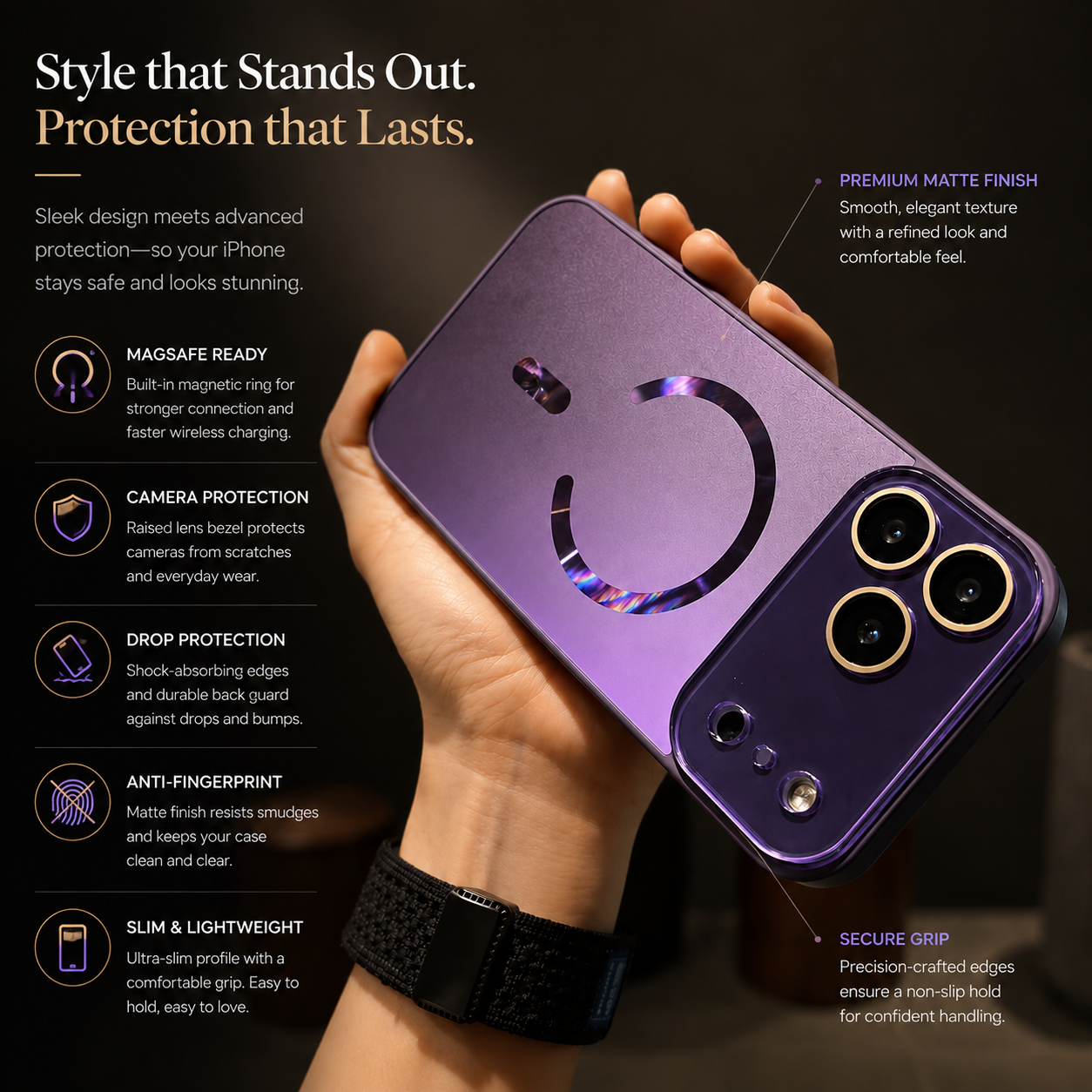 Premium Luxury iPhone Case MagSafe Compatible Flowing Light Big Window Magnetic Shockproof Cover Lightweight Full Protection Anti Scratch Durable Design
