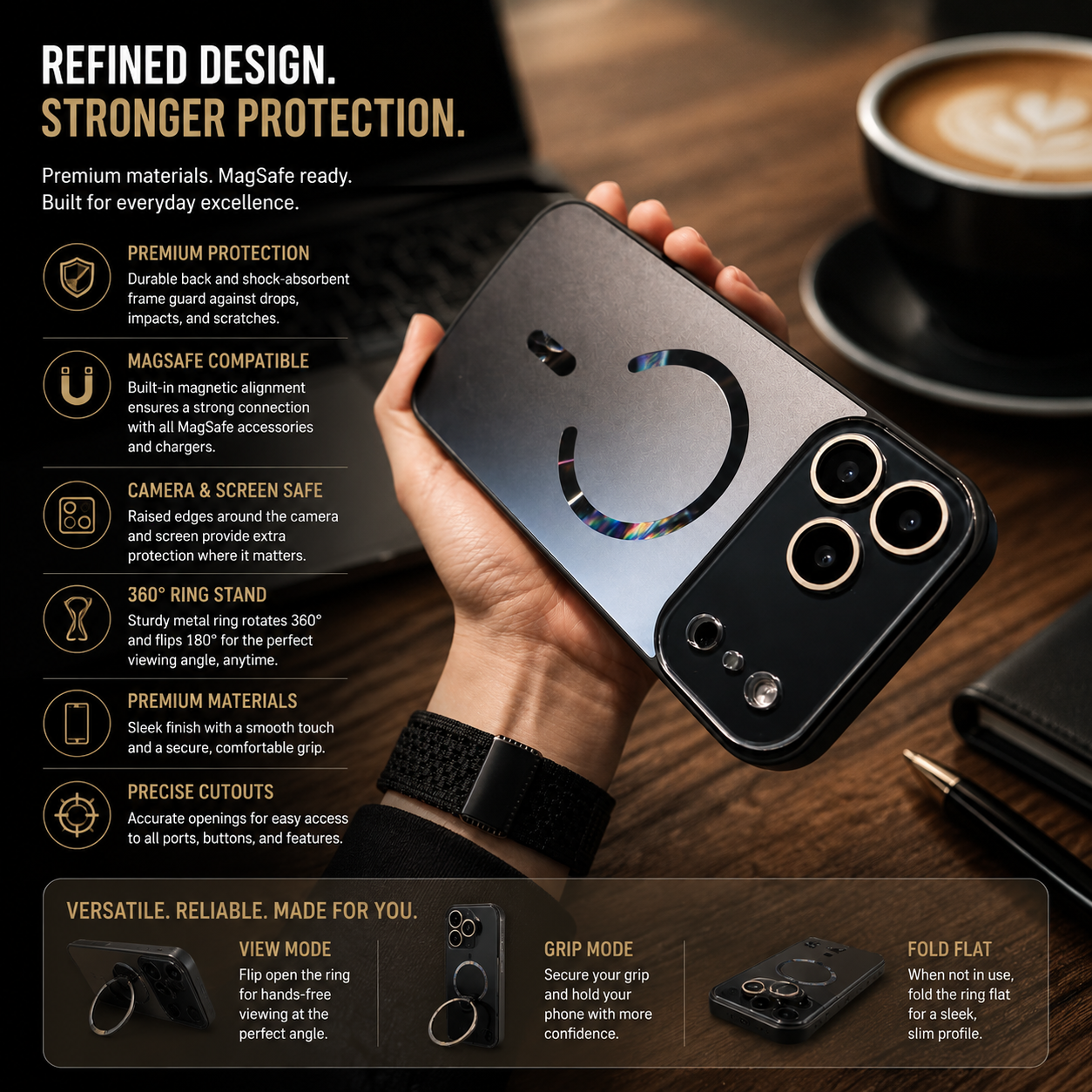 Premium Luxury iPhone Case MagSafe Compatible Flowing Light Big Window Magnetic Shockproof Cover Lightweight Full Protection Anti Scratch Durable Design