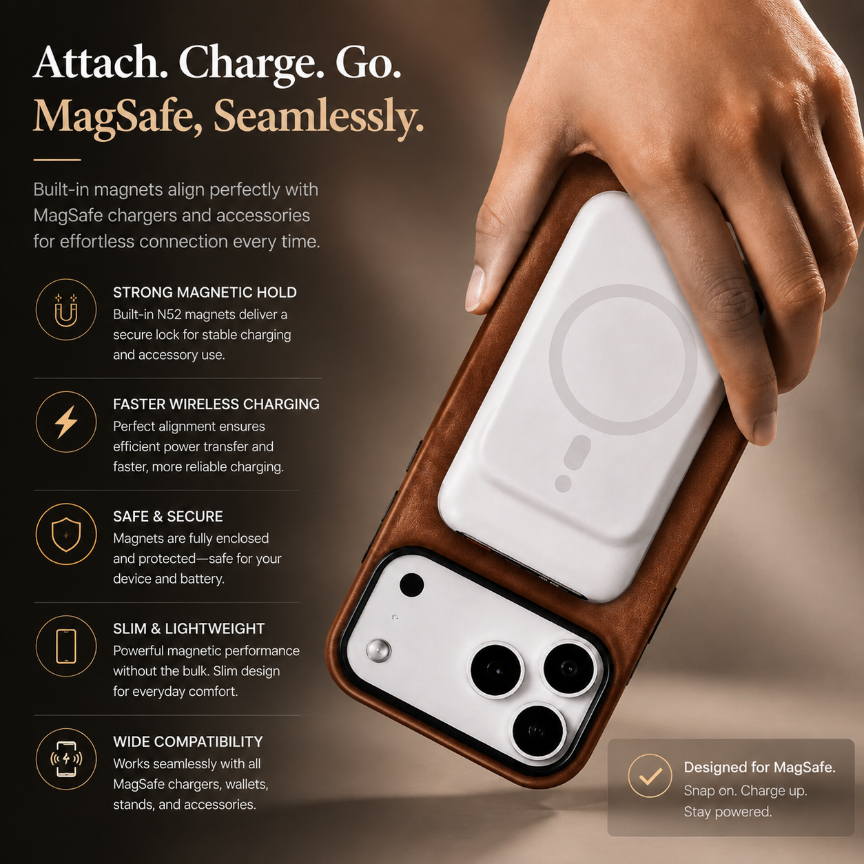 Premium Luxury iPhone Case MagSafe Compatible Genuine Leather Slim Fit Cover Shockproof Full Coverage Anti Fingerprint Non Slip Durable Design