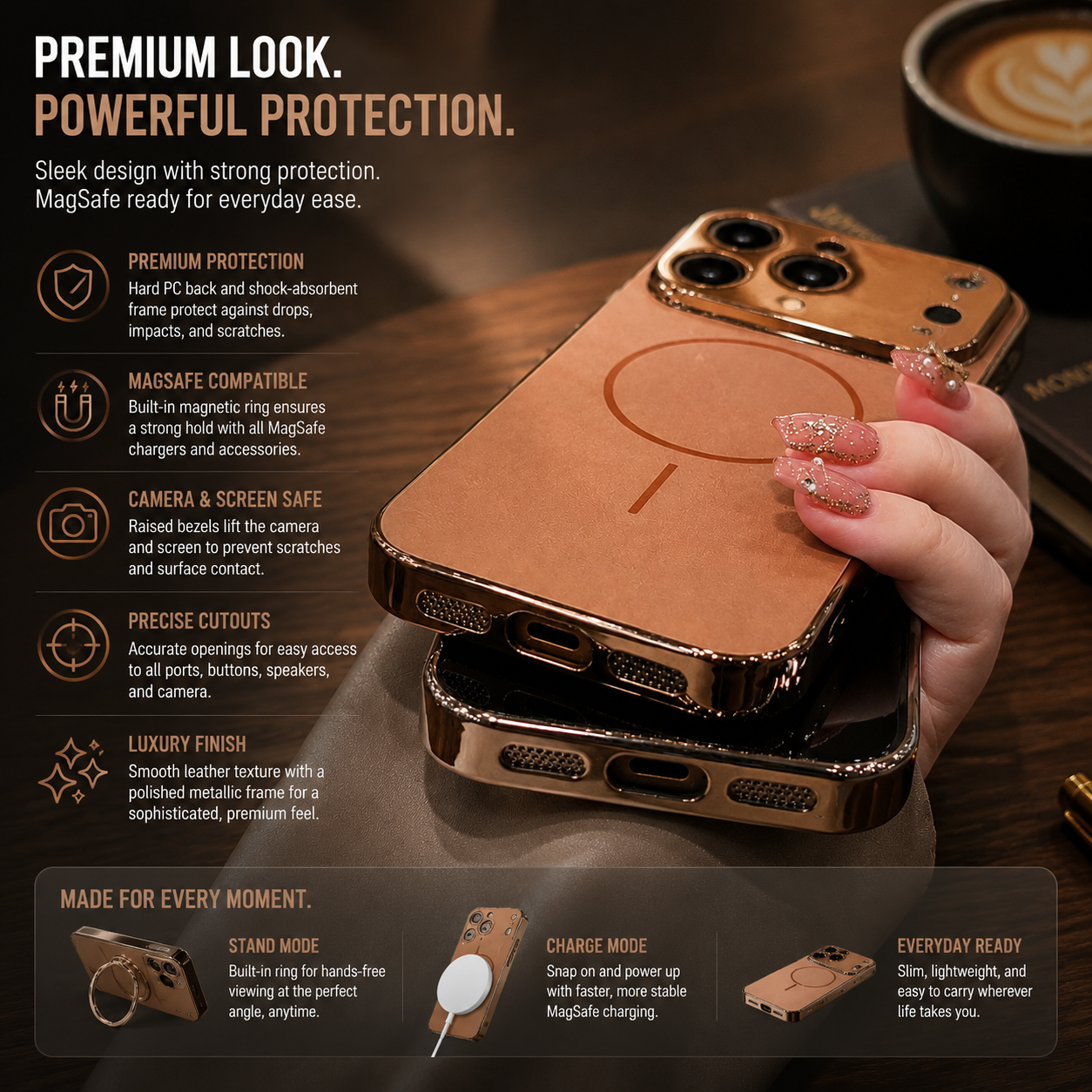 Premium Luxury iPhone Case MagSafe Compatible Hard PC Cover Tempered Glass Camera Protection Shockproof Anti Fingerprint Color Collision Durable Design