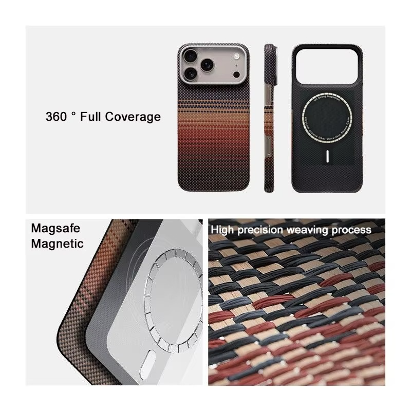 Premium Aramid Carbon Fiber iPhone Case – MagSafe Compatible Magnetic Cover with Ultra Thin Lightweight Design and Shockproof Protection