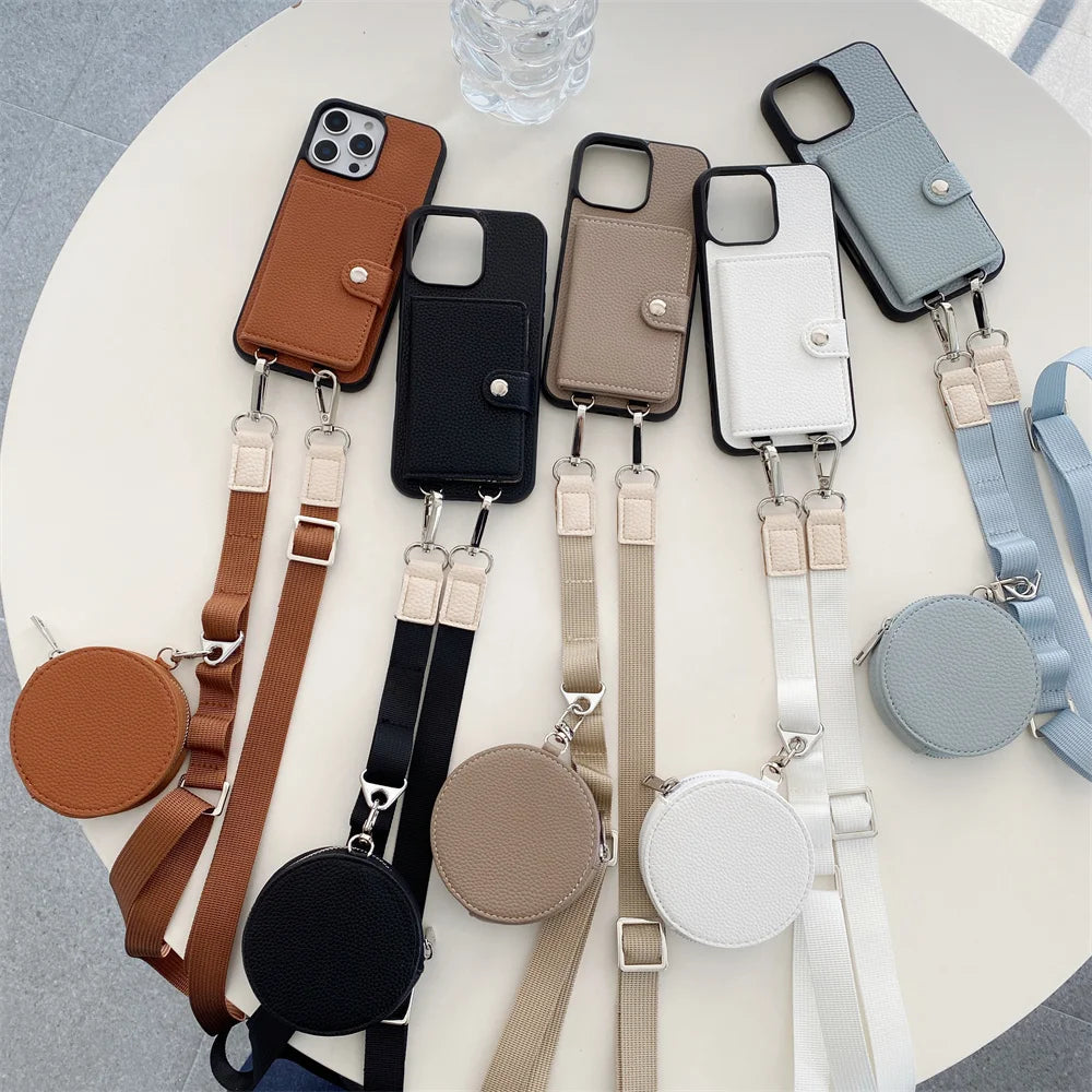 Luxury Crossbody Wallet iPhone Case – Card Slot, Coin Purse, Leather Lanyard, Protective & Stylish Cover | Case for iPhone