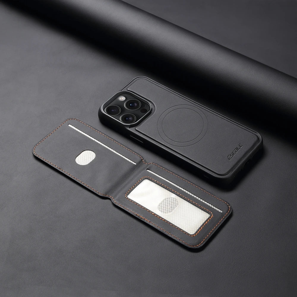 Luxury Magnetic Leather Wallet iPhone Case – 2-in-1 MagSafe Card Holder, Kickstand, Shockproof Protection, Premium Design, Wireless Charging Compatible for iPhone Models