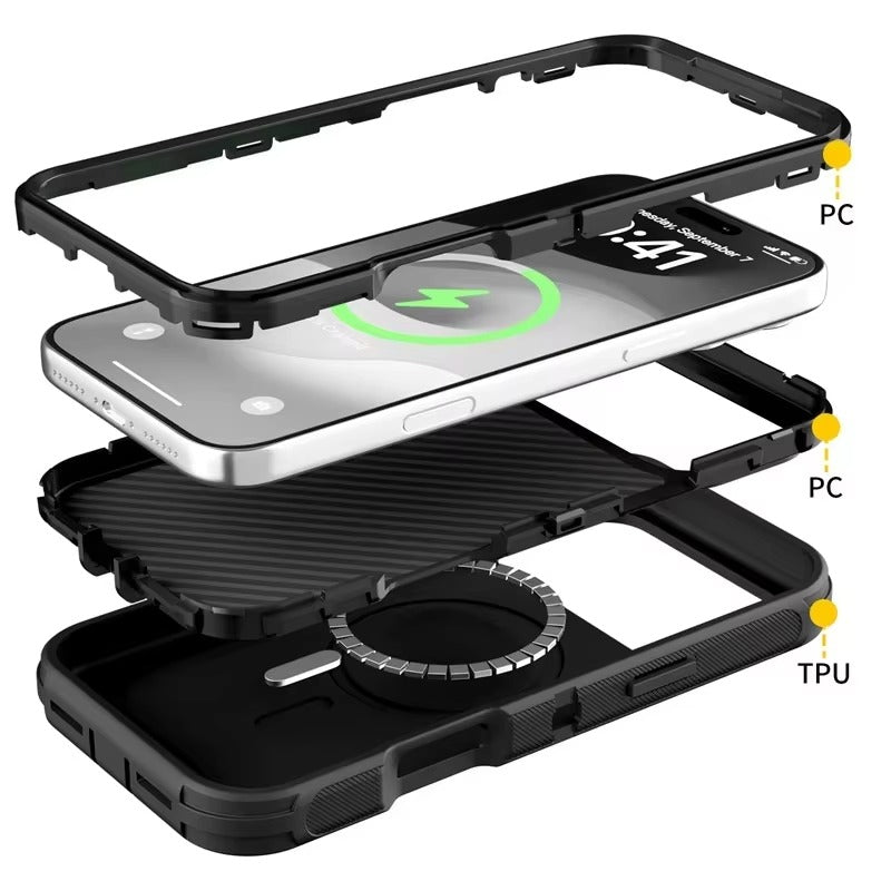 Premium Rugged Defender iPhone Case – Magnetic Shockproof Armor Cover with Belt Clip Holder, Full-Port Protection and Anti-Slip Grip