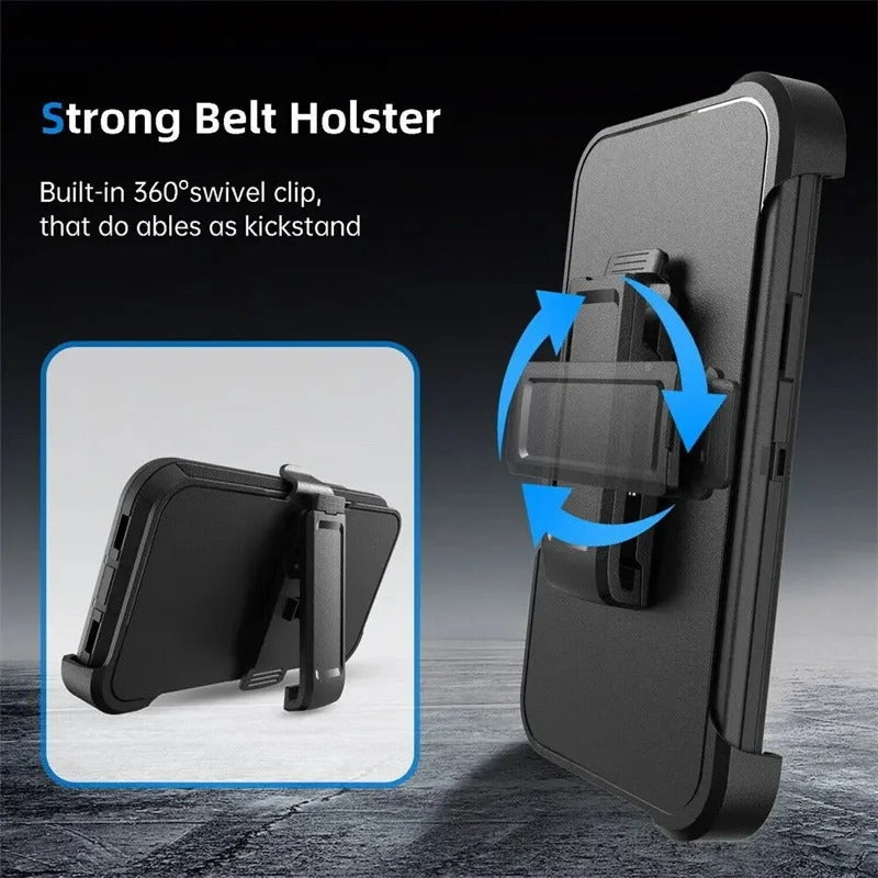 Premium Rugged Defender iPhone Case – Magnetic Shockproof Armor Cover with Belt Clip Holder, Full-Port Protection and Anti-Slip Grip