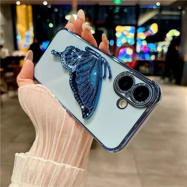 Luxury Apple iPhone Case, MagSafe Compatible, Camera Lens and Screen Protection, Ultra Thin, Shockproof, Magnetic, Full All Around Protection, Butterfly Stand Cover
